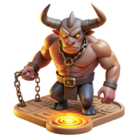 serene abstract A powerful Minotaur with the body of a man and the head of a bull, trapped in a labyrinth bathed in dim torchlight, graphic novel style 4K png