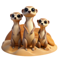 extraordinary traditional A group of meerkats standing guard on a sandy dune, warm desert lighting, cartoon style original png