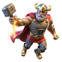 beautiful creative The Norse god Thor summoning lightning with Mjolnir, his hammer, muscles bulging with power, comic book style, dramatic lighting, high quality png