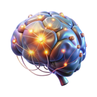serene rustic A holographic projection of a human brain, neural pathways firing and glowing, lit by an internal light high resolution png