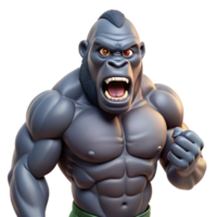 stunning abstract A powerful gorilla beating its chest, muscular physique and intense expression, realistic style premium png
