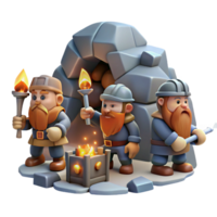 elegant vintage A group of dwarves mining for gems in a dimly lit cavern, flickering torchlight, realistic style original png
