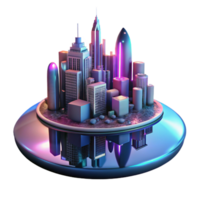 beautiful artistic A futuristic city skyline reflected in a rain puddle, cyberpunk aesthetic, neon lights and reflections authentic png
