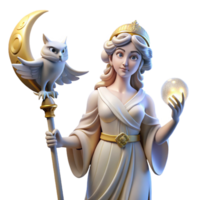 impressive abstract A wise Athena, Goddess of Wisdom, holding an owl and a spear, bathed in the soft glow of moonlight, neoclassical style detailed png