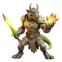 elegant modern A fierce dragonborn warrior wielding a glowing rune-etched sword, dramatic chiaroscuro lighting, realistic style 4K png