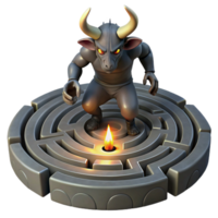 dramatic traditional The Minotaur, trapped in the labyrinth, lit by a single torch, dark and ominous, Gustave Dore style original png
