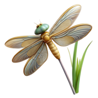 impressive classic A delicate dragonfly perched on a reed, macro photography, intricate details, original png