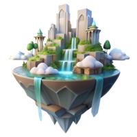 stunning classic Floating island city, waterfalls cascading down the sides, ethereal glow, dreamlike atmosphere, matte painting style, high resolution png