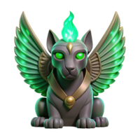 impressive creative A mysterious sphinx with wings of obsidian and a gaze of emerald fire, dramatic lighting, surrealism original png