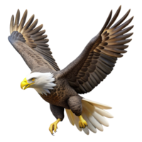 serene rustic A majestic bald eagle soaring through the sky, powerful wings spread wide, realistic style premium png