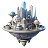 elegant abstract A floating city with interconnected platforms, futuristic architecture, bright sunlight, utopian setting genuine png