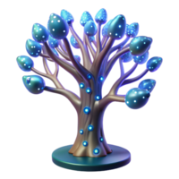 elegant traditional A bioluminescent tree with glowing circuitry embedded in its branches, fantasy style, ethereal lighting high quality png