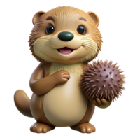 extraordinary abstract A playful sea otter holding a sea urchin, curious expression and wet fur, realistic style high quality png
