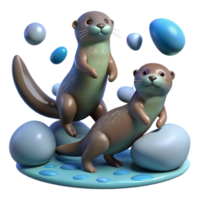 beautiful artistic Three playful otters juggling smooth, grey river stones, underwater photography, muted blues and greens detailed png