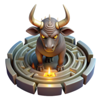 wonderful classic A powerful Minotaur trapped in the labyrinth, shafts of light piercing the darkness, realistic style high resolution png