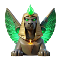 extraordinary creative A mysterious sphinx with wings of obsidian and a gaze of emerald fire, dramatic lighting, surrealism authentic png