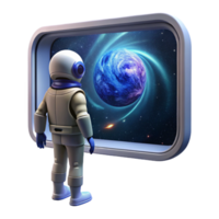 magnificent creative A lone astronaut gazing at a massive, swirling nebula through the window of a sleek spaceship, cosmic dust particles illuminated by starlight premium png