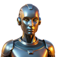 dramatic modern A portrait of a robot with human-like features, metallic reflections, cinematic lighting high resolution png