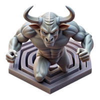 magnificent classic A powerful minotaur trapped in the labyrinth, intricate maze visible in the background, muscles rippling, surreal style exclusive png