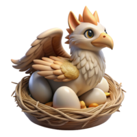 magnificent rustic A griffin protecting its nest, soft and protective, realism style authentic png