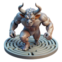magnificent abstract A powerful minotaur trapped in the labyrinth, intricate maze visible in the background, muscles rippling, surreal style original png