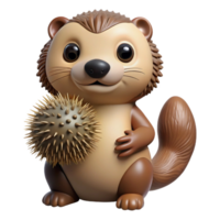 extraordinary minimalist A playful sea otter holding a sea urchin, curious expression and wet fur, realistic style original png