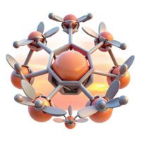 impressive artistic A group of drones forming a complex geometric pattern in the sky, minimalist style, sunset lighting exclusive png