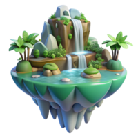 magnificent creative A floating island with waterfalls cascading down its sides, lush vegetation, fantasy setting, soft light exclusive png
