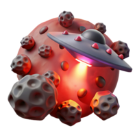 vibrant creative A lone spaceship drifting through an asteroid field, dim, red lighting, dystopian style exclusive png