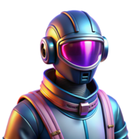 magnificent vintage Portrait of a futuristic astronaut with a reflective visor, glowing neon accents on their suit, synthwave style high resolution png