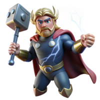 magnificent rustic Thor, Norse god of thunder, wielding Mjolnir and summoning a lightning storm, dramatic lighting, comic book style genuine png