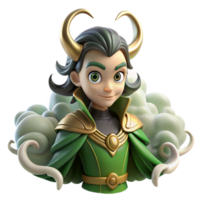 extraordinary artistic A mischievous Loki transforming into a raven, surrounded by swirling mists, Norse mythology style exclusive png
