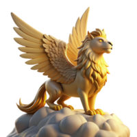 elegant creative A majestic griffin perched atop Mount Olympus, feathers gleaming in the golden light of a setting sun, rendered in the style of a classical Greek sculpture high resolution png