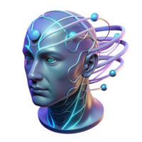 stunning artistic A transparent human head filled with swirling digital data streams, biopunk style, neon lighting authentic png