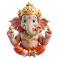serene traditional Ganesha, Hindu god of wisdom and prosperity, with an elephant head and multiple arms, intricate details, religious iconography style authentic png