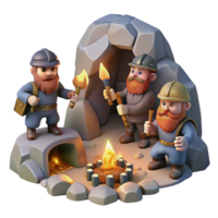 wonderful rustic A group of dwarves mining for gems in a dimly lit cavern, flickering torchlight, realistic style high resolution png
