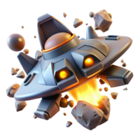 vibrant creative A spaceship flying through a field of debris, chaotic, explosive lighting, action movie style 4K png
