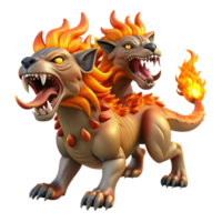 magnificent minimalist A chimera breathing fire, multiple heads snarling, scales and fur detailed, vibrant and fantastical, Art Nouveau style genuine png