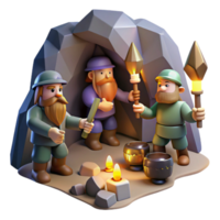 elegant modern A group of dwarves mining for gems in a dimly lit cavern, flickering torchlight, realistic style high quality png