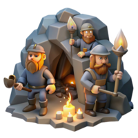 extraordinary abstract A group of dwarves mining for gems in a dimly lit cavern, flickering torchlight, realistic style original png