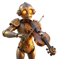 impressive vintage A steampunk robot playing a violin, intricate strings and bow, illuminated by a soft, spotlight original png