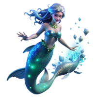 extraordinary vintage A beautiful mermaid swimming in the ocean depths, bioluminescent creatures illuminating the water, fantasy art style genuine png
