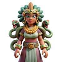 vibrante artístico a asteca deusa Coatlicue, uma temível terra deusa, vestindo uma saia do cobras, mesoamericano arte estilo, Sombrio iluminação genuíno png