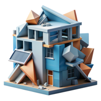 stunning artistic A Deconstructivist building, fragmented shapes, clashing materials, chaotic, dynamic style genuine png