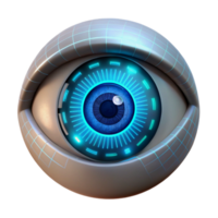 serene contemporary A close-up of a human eye with a HUD interface overlaid, cyberpunk style, neon lighting high resolution png
