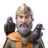 vibrant creative Odin with his ravens Huginn and Muninn, wise and stoic, Viking art style premium png