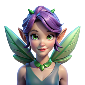 impressionante minimalista retrato do uma pernicioso duende com cintilante asas mágico floresta iluminação, fantasia arte estilo, genuíno png