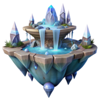 magnificent classic A floating island with cascading waterfalls and crystal structures, ethereal lighting, fantasy art style, highly detailed detailed png
