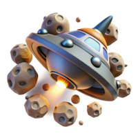 elegant rustic A spaceship flying through an asteroid field, dangerous and exciting, dynamic lighting detailed png