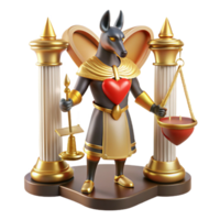 wonderful rustic Anubis weighing a heart against a feather in the Hall of Judgment, bathed in the golden light of the afterlife, painted in an ancient Egyptian style original png